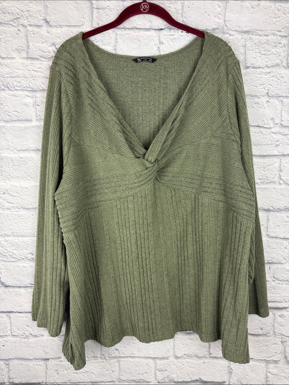 BloomChic Ribbed Knit Top in Olive Green